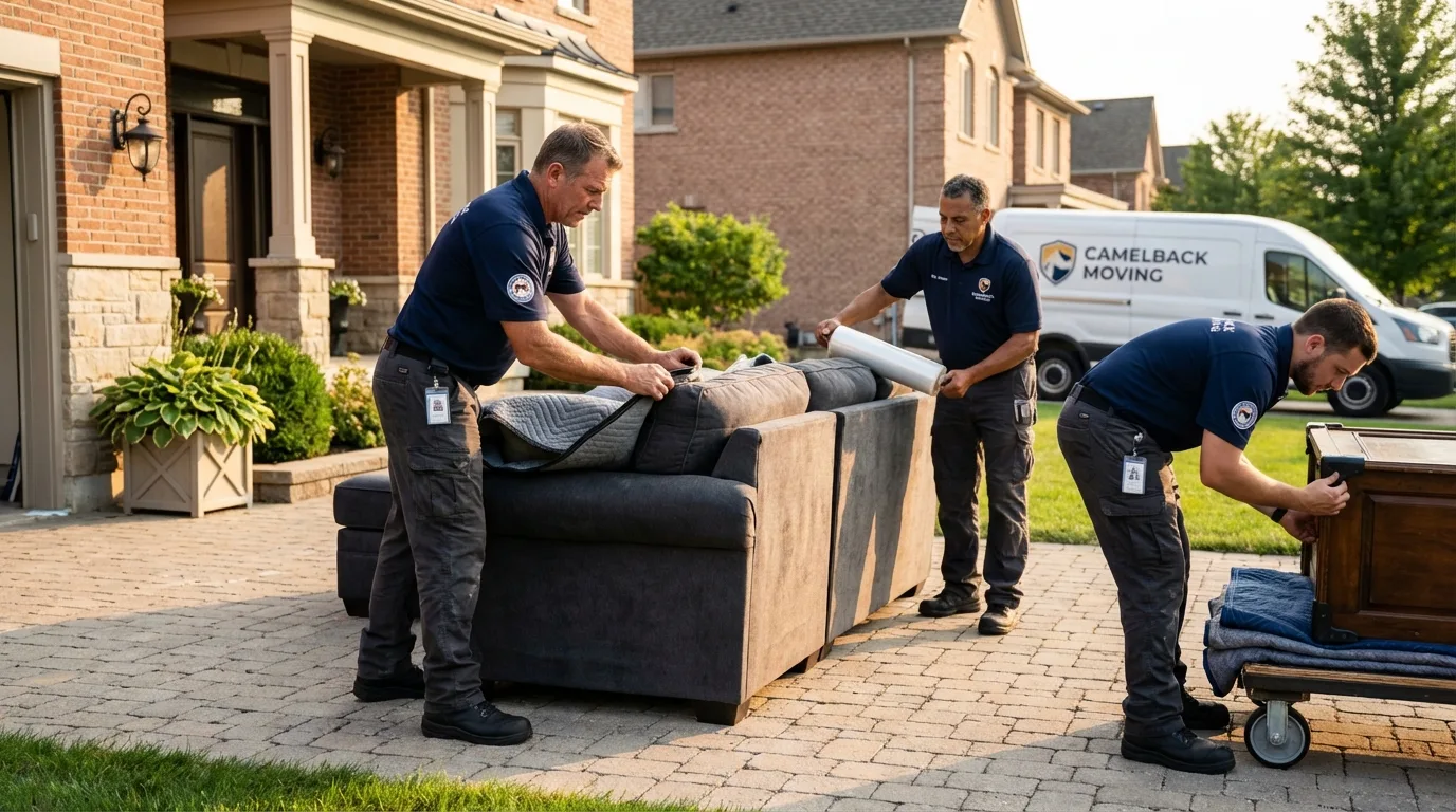 Large estate moving crew wrapping furniture in McClusky, ND