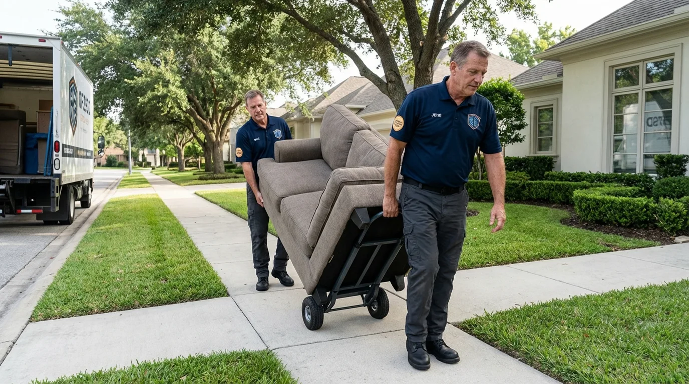 Local residential moving crew loading furniture in McClusky, ND
